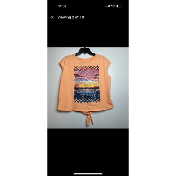 Jerry Leigh Solid Orange Chasing Dreams logo Sunset Open Back Tee Shirt size L - Picture 10 of 10